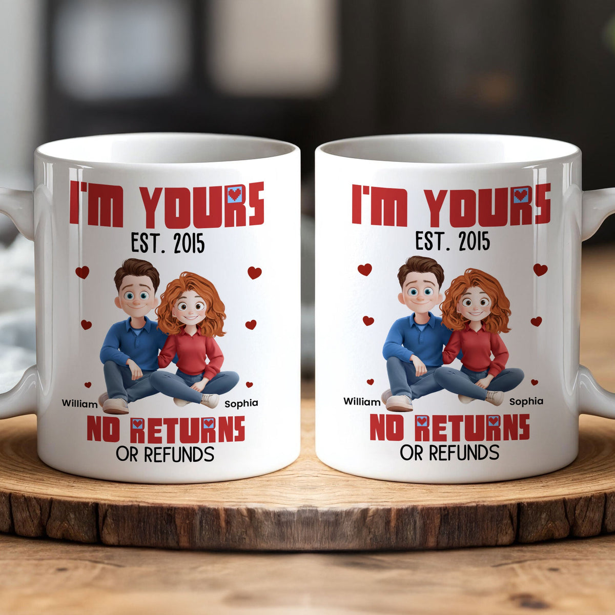 I'm Yours No Returns Or Refunds - Personalized Cartoon Couple Mug - Anniversary Gift For Husband, Wife