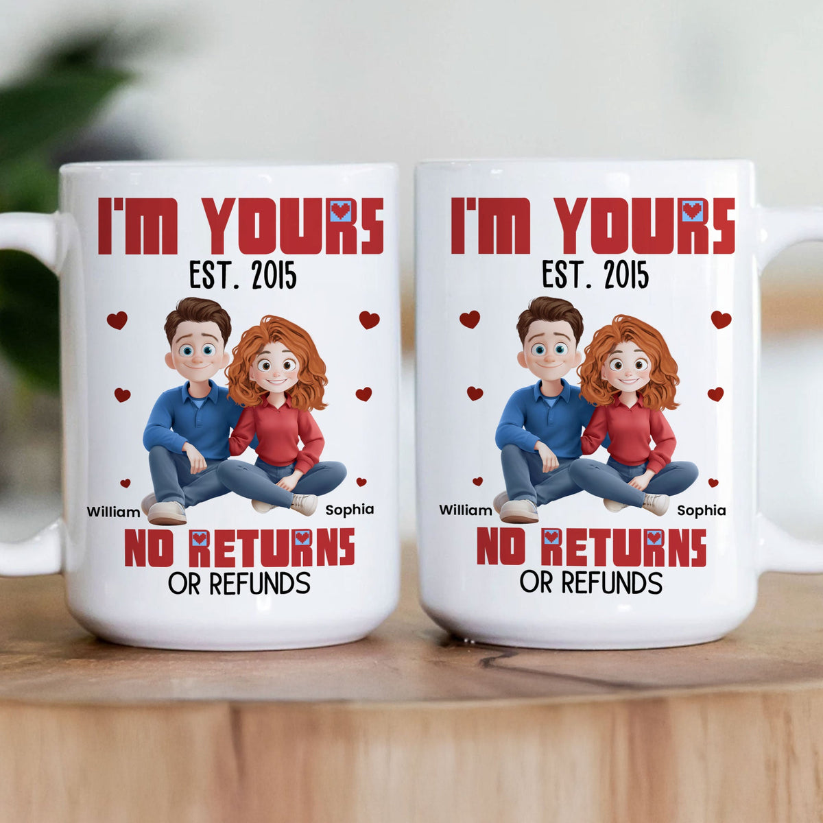 I'm Yours No Returns Or Refunds - Personalized Cartoon Couple Mug - Anniversary Gift For Husband, Wife