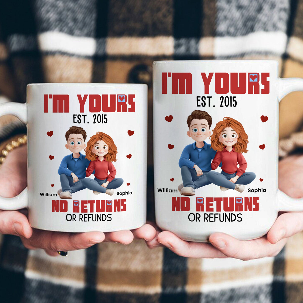 I'm Yours No Returns Or Refunds - Personalized Cartoon Couple Mug - Anniversary Gift For Husband, Wife