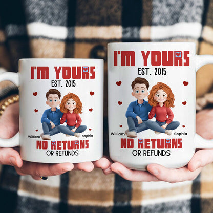 I'm Yours No Returns Or Refunds - Personalized Cartoon Couple Mug - Anniversary Gift For Husband, Wife
