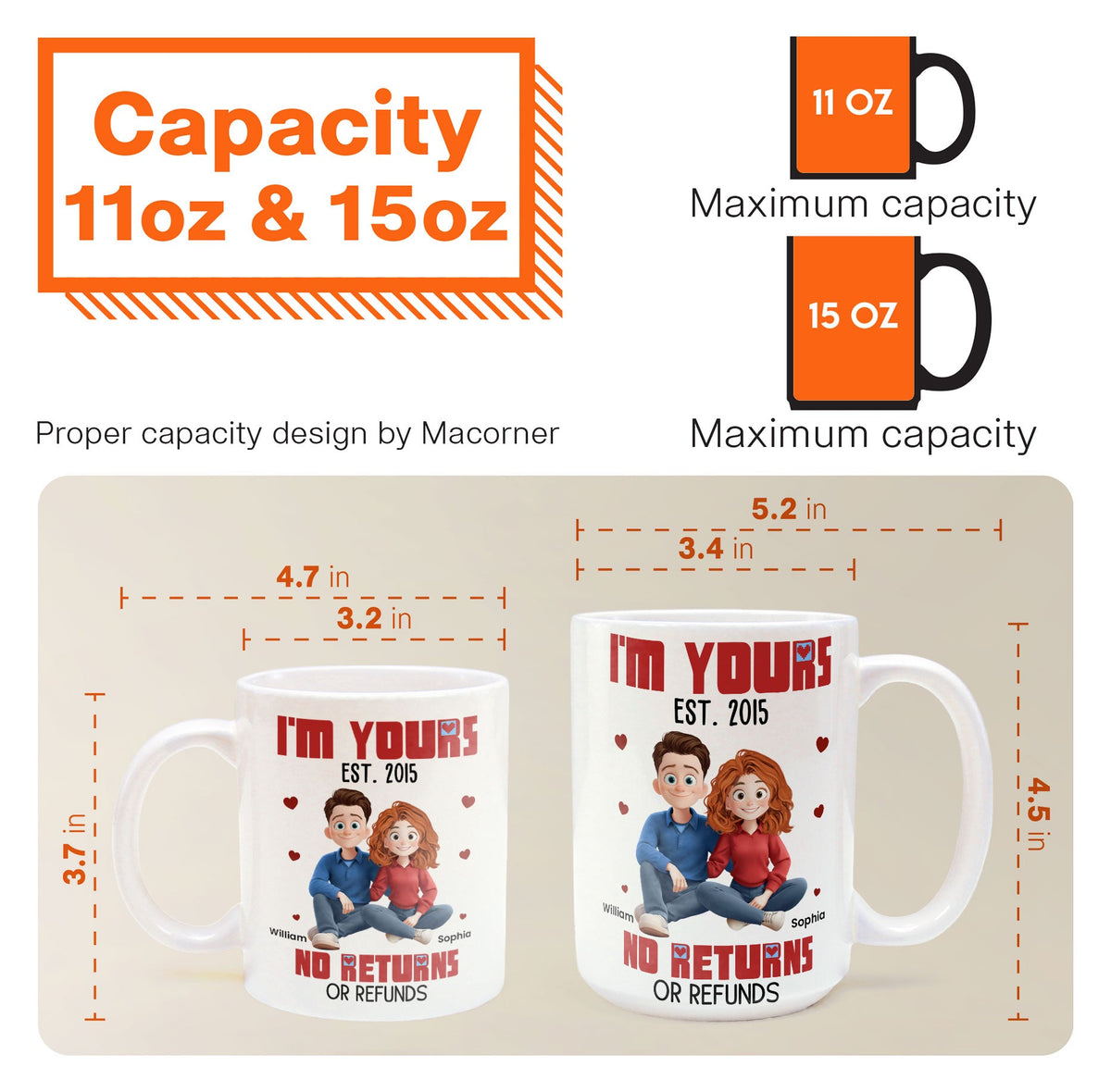 I'm Yours No Returns Or Refunds - Personalized Cartoon Couple Mug - Anniversary Gift For Husband, Wife
