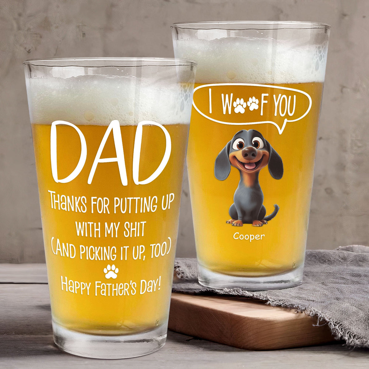 Thanks Dad We Woof You - Personalized Dog Breed Beer Glass - Father's Day Gift For Dog Dad