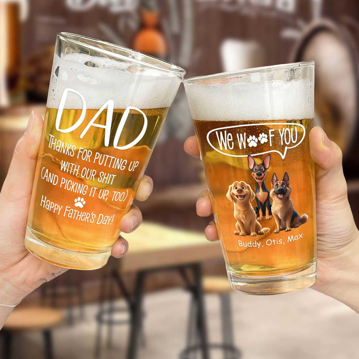 Thanks Dad We Woof You - Personalized Dog Breed Beer Glass - Father's Day Gift For Dog Dad
