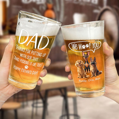 Thanks Dad We Woof You - Personalized Dog Breed Beer Glass - Father's Day Gift For Dog Dad