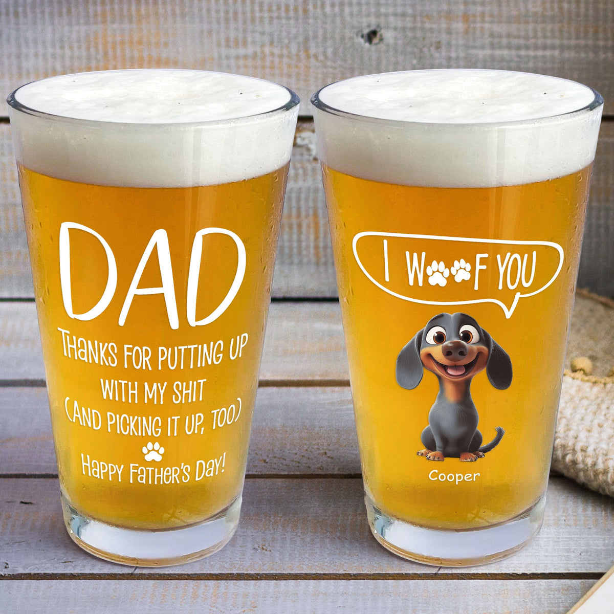 Thanks Dad We Woof You - Personalized Dog Breed Beer Glass - Father's Day Gift For Dog Dad