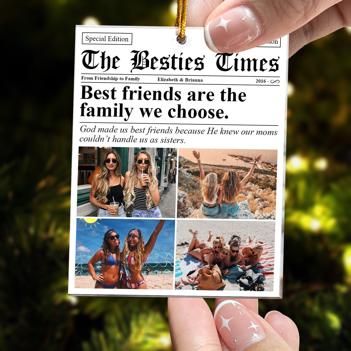 The BFF Times Friendship Newspaper - Personalized Acrylic Photo Ornament - Gift For Best Friends