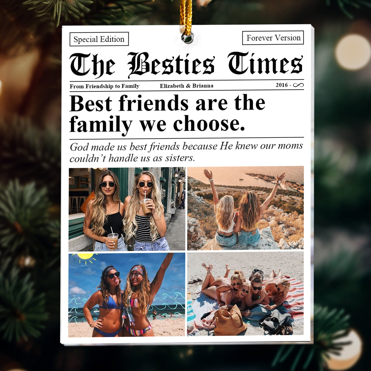 The BFF Times Friendship Newspaper - Personalized Acrylic Photo Ornament - Gift For Best Friends