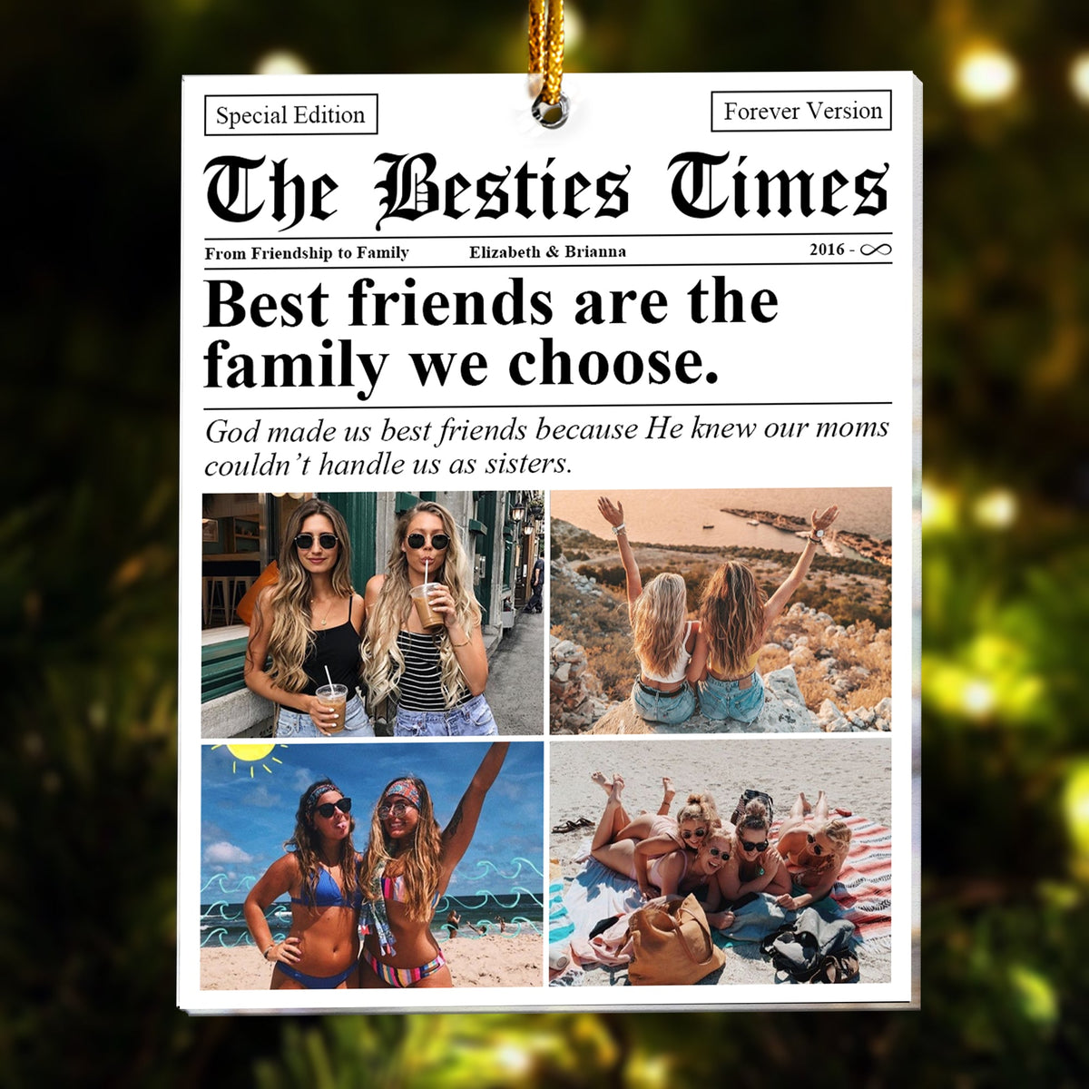 The BFF Times Friendship Newspaper - Personalized Acrylic Photo Ornament - Gift For Best Friends