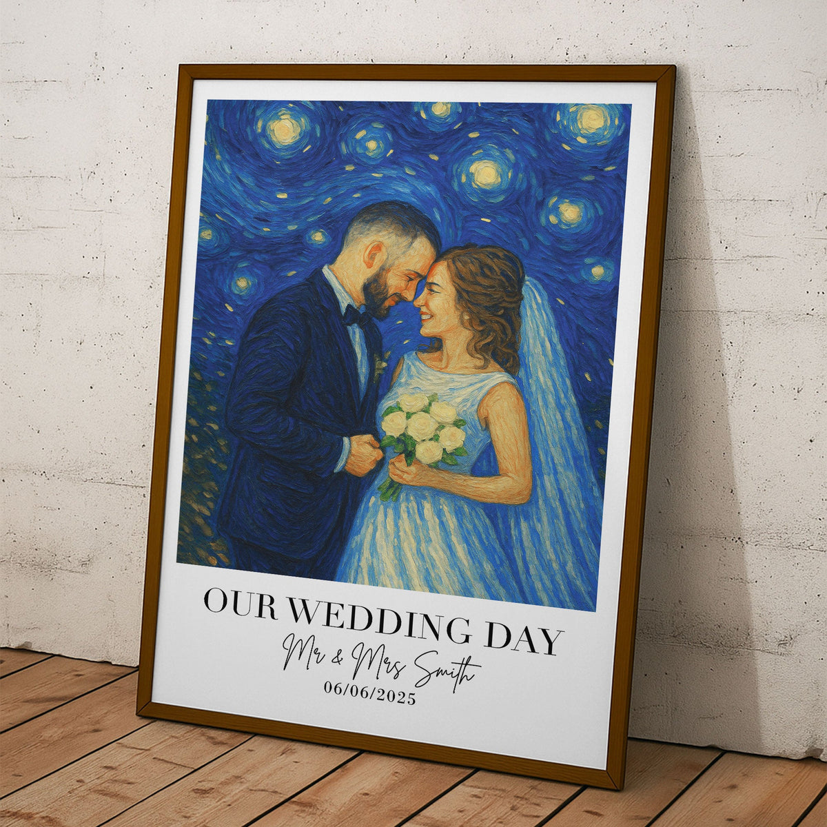 Wedding Anniversary Van Gogh Wall Art - Personalized Photo Poster - Gift For Couples, Husband, Wife