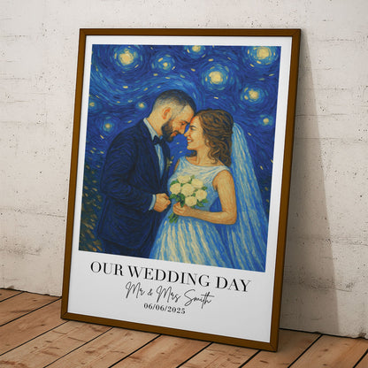 Wedding Anniversary Van Gogh Wall Art - Personalized Photo Poster - Gift For Couples, Husband, Wife