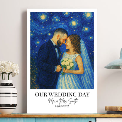 Wedding Anniversary Van Gogh Wall Art - Personalized Photo Poster - Gift For Couples, Husband, Wife