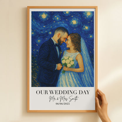 Wedding Anniversary Van Gogh Wall Art - Personalized Photo Poster - Gift For Couples, Husband, Wife