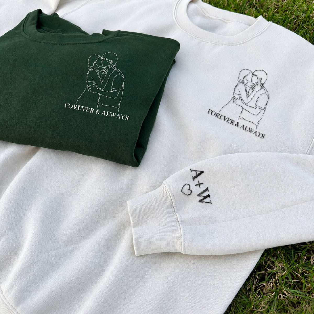 Couple Photo Line Art - Personalized Embroidered Shirt & Sweatshirt - Anniversary Gift For Couples