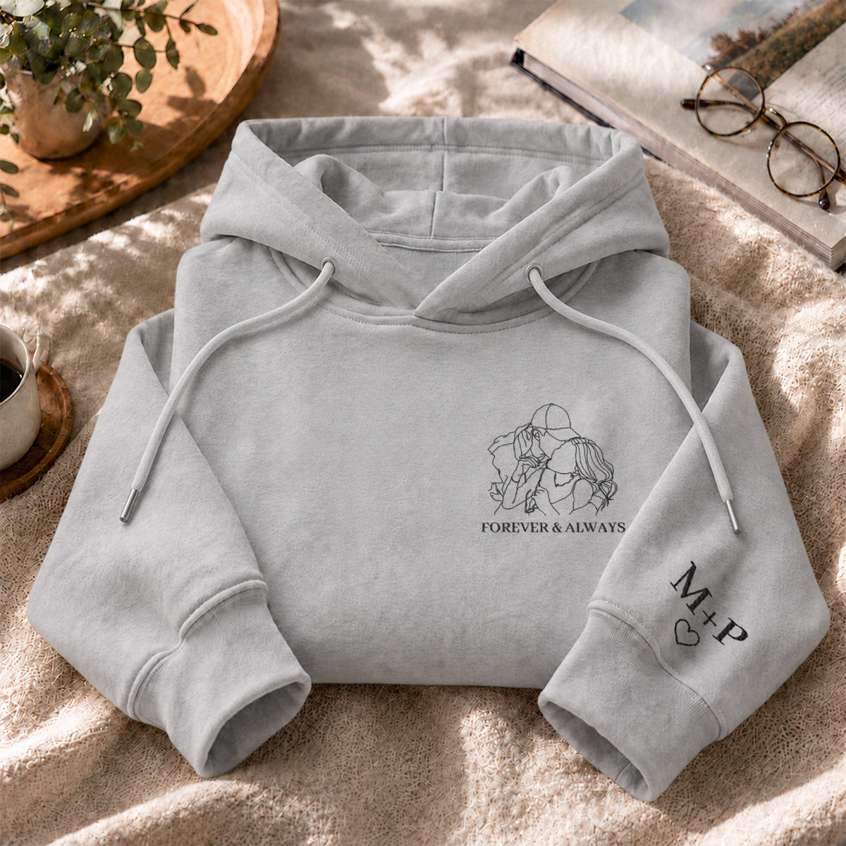 Couple Photo Line Art - Personalized Embroidered Shirt & Sweatshirt - Anniversary Gift For Couples