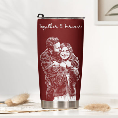 Couple Photo Sketch Line Art - Personalized Tumbler Cup - Anniversary Gift For Him & Her