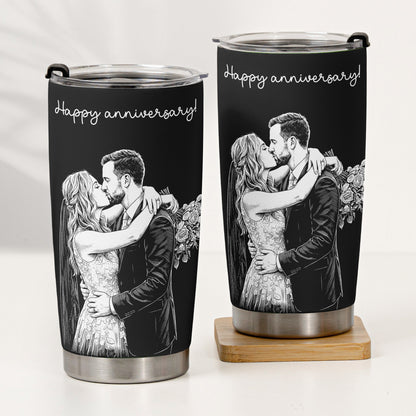Couple Photo Sketch Line Art - Personalized Tumbler Cup - Anniversary Gift For Him & Her