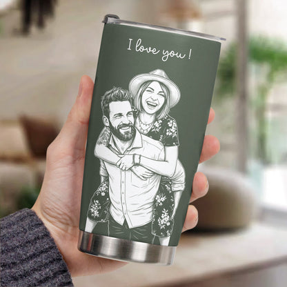 Couple Photo Sketch Line Art - Personalized Tumbler Cup - Anniversary Gift For Him & Her