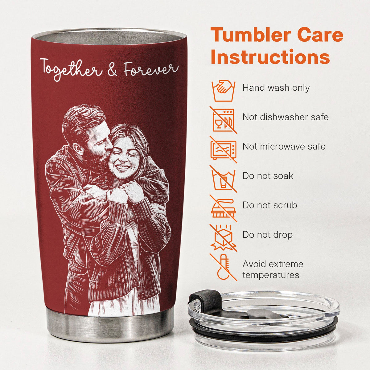 Couple Photo Sketch Line Art - Personalized Tumbler Cup - Anniversary Gift For Him & Her
