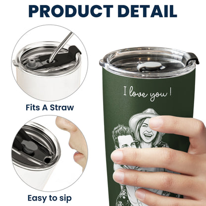 Couple Photo Sketch Line Art - Personalized Tumbler Cup - Anniversary Gift For Him & Her