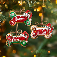 Dog Bone Gingerbread Christmas Ornament - Personalized Pet Ornament - Gift For Dog Lovers