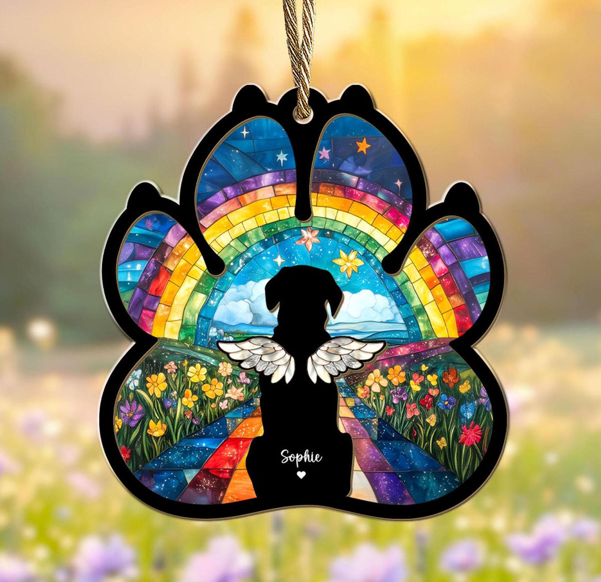 Dog Rainbow Bridge Suncatcher - Personalized Dog Memorial Window Hanging - Pet Loss Gift