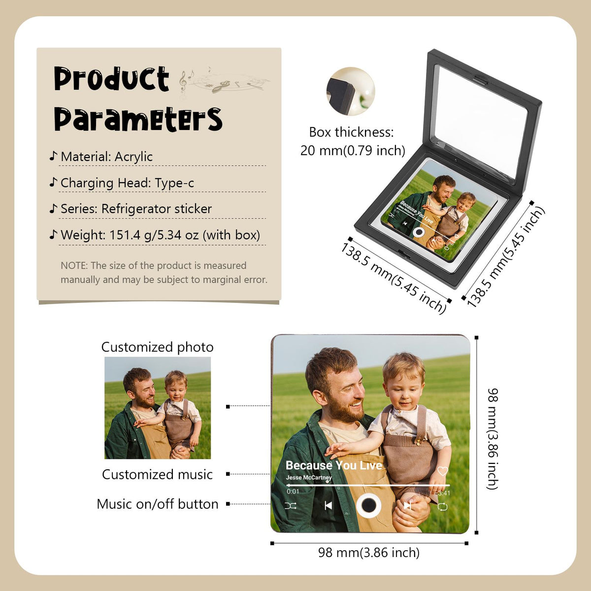 Photo & Song Music Fridge Magnet - Personalized Playable Song Magnet - Anniversary Gift For Him