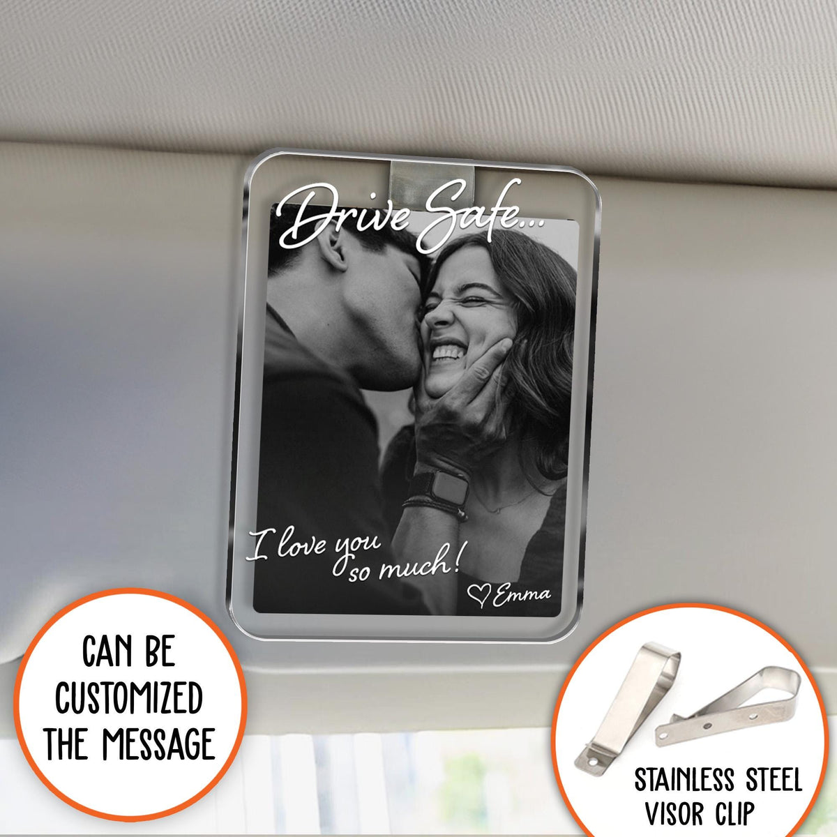 Photo Car Visor Clip - Personalized Drive Safe Photo Keepsake - Gift For Him, Dad & Husband