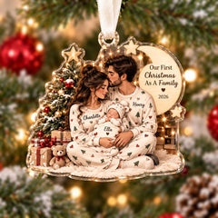 Our First Christmas As A Family - Personalized 3D Family Of Three Ornament - Gift For New Parents