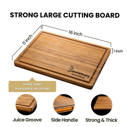 Great cutting board large engraving strong and thick side handle juice grove measures 16 inch by 11 inch by 1 inch bamboo high quality extra large big space easy to wash carbonized nice color with  sentimental gifts for parents
personalized block
