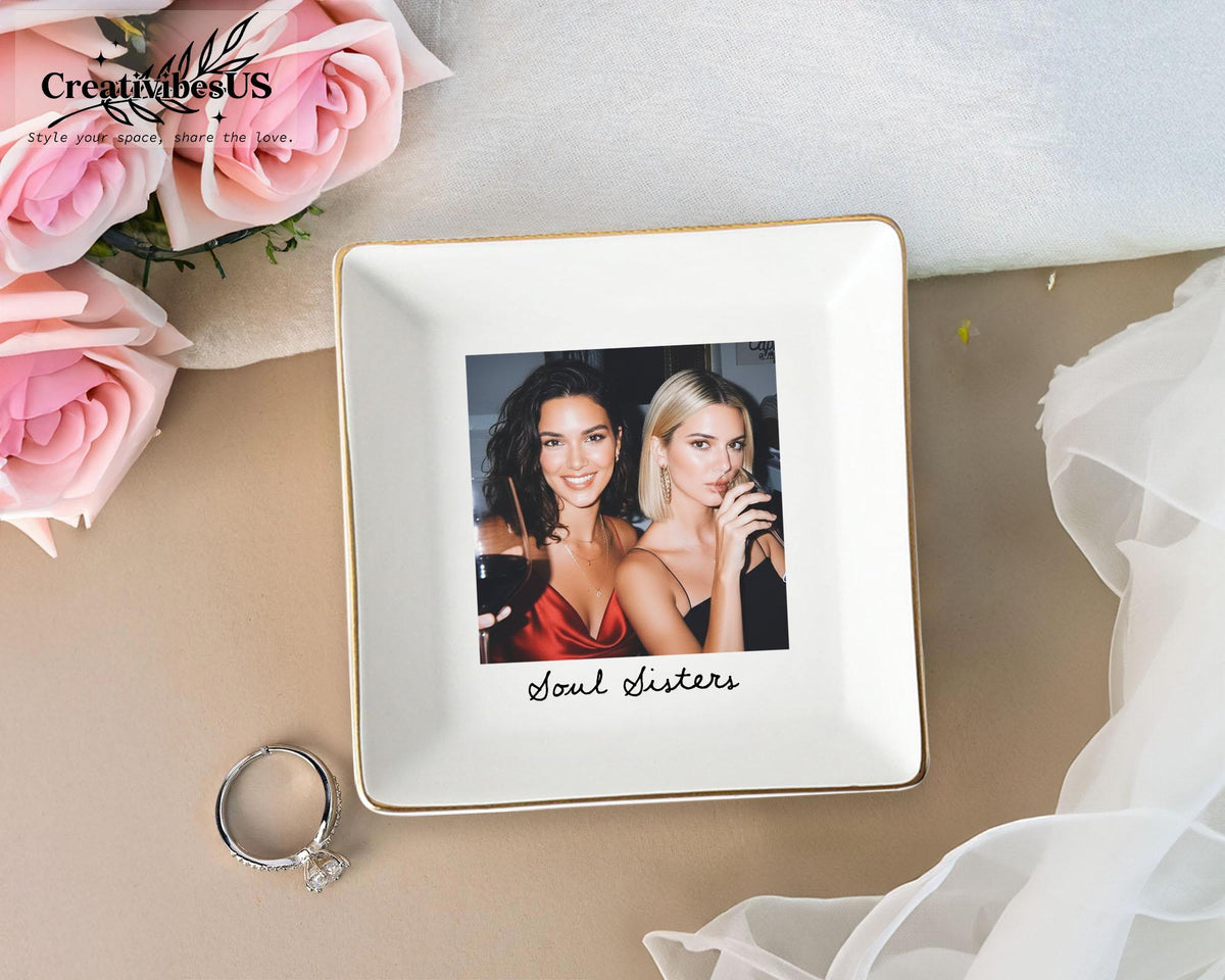 Bestie Photo Jewelry Dish - Personalized Ceramic Trinket Tray - Birthday Gift For Best Friend