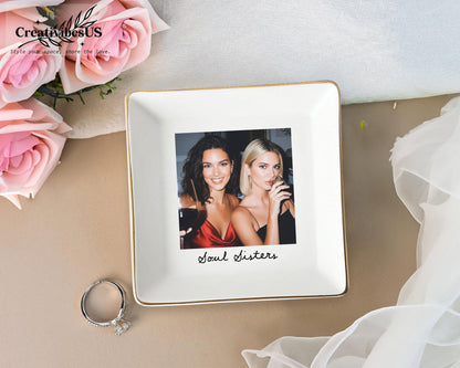 Bestie Photo Jewelry Dish - Personalized Ceramic Trinket Tray - Birthday Gift For Best Friend