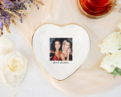 Bestie Photo Jewelry Dish - Personalized Ceramic Trinket Tray - Birthday Gift For Best Friend