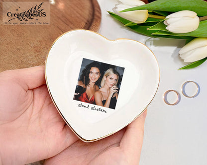 Bestie Photo Jewelry Dish - Personalized Ceramic Trinket Tray - Birthday Gift For Best Friend