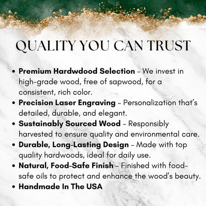 The image is a text-based graphic that provides information about the quality and features of a product, specifically a premium hardwood selection.
