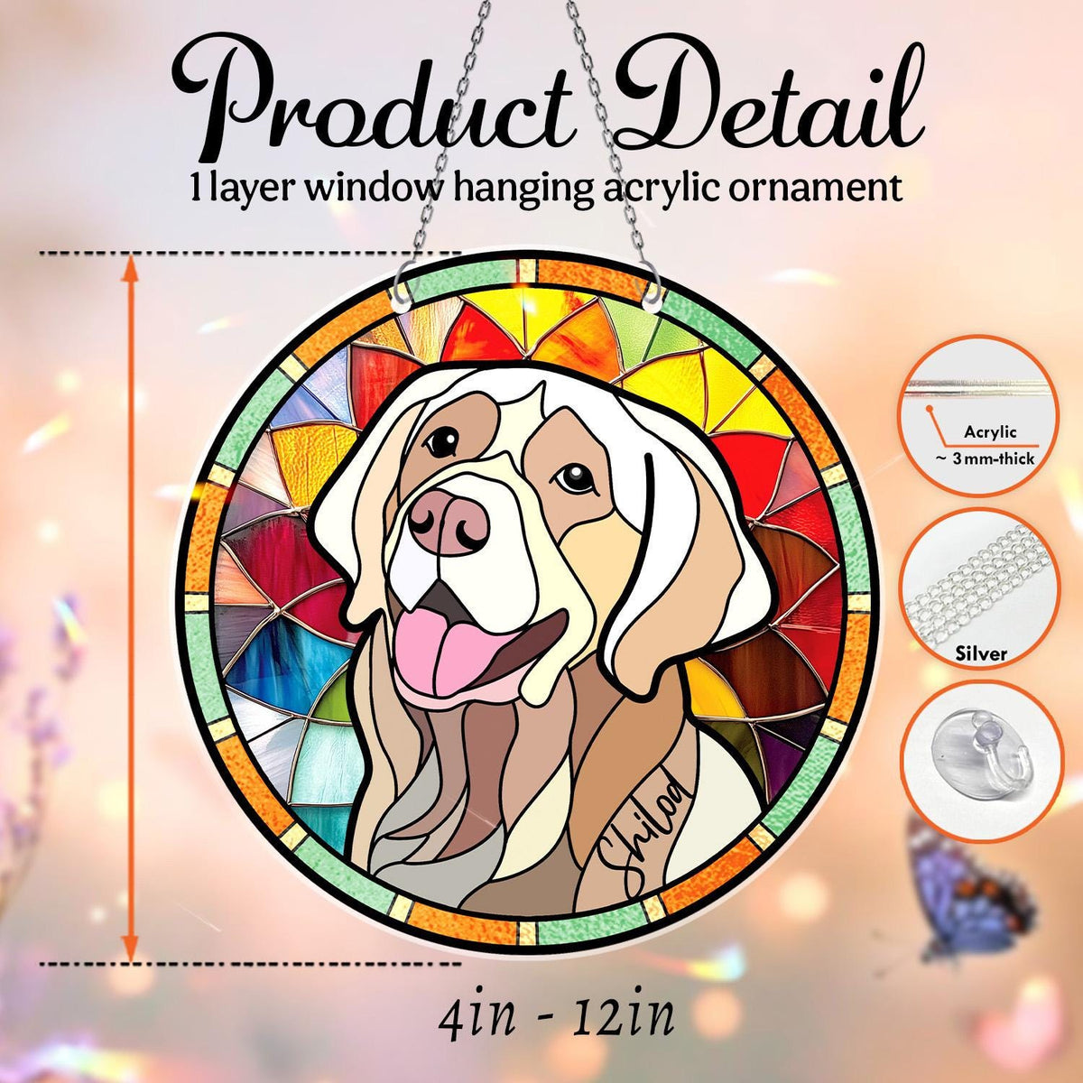 Pet Portrait Glass Suncatcher - Personalized Dog Portrait From Photo - Pet Memorial Gift
