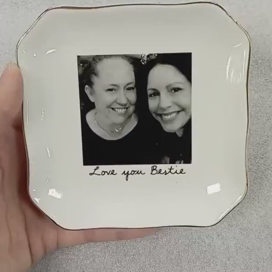 Bestie Photo Jewelry Dish - Personalized Ceramic Trinket Tray - Birthday Gift For Best Friend