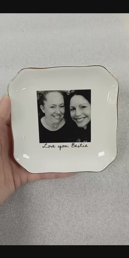 Bestie Photo Jewelry Dish - Personalized Ceramic Trinket Tray - Birthday Gift For Best Friend