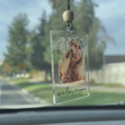 Acrylic Photo Car Mirror Tag - Personalized Drive Safe Rearview Mirror Ornament - New Driver Gift