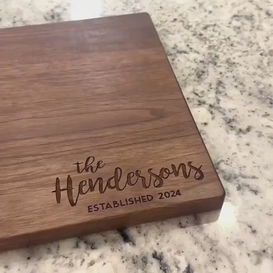 Family Name Established Engraved Cutting Board - Personalized Maple, Cherry & Walnut Hardwood Board - Wedding & Housewarming Gift