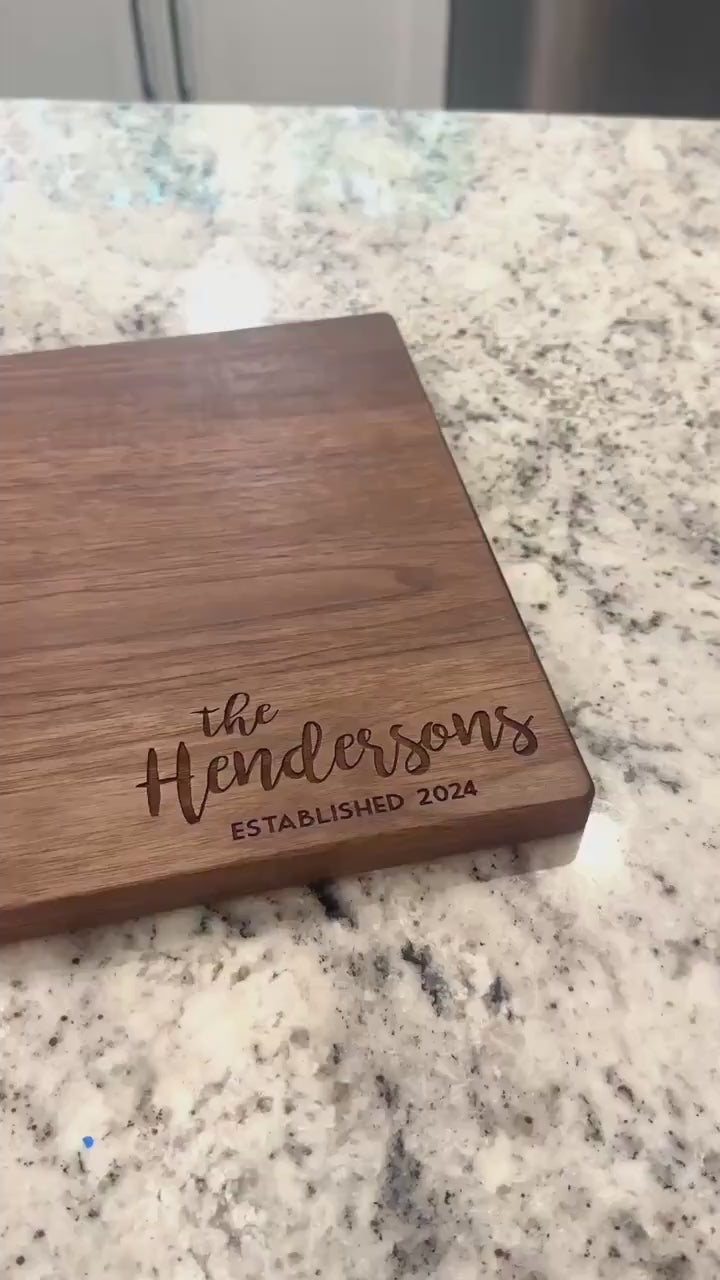 Family Name Established Engraved Cutting Board - Personalized Maple, Cherry & Walnut Hardwood Board - Wedding & Housewarming Gift