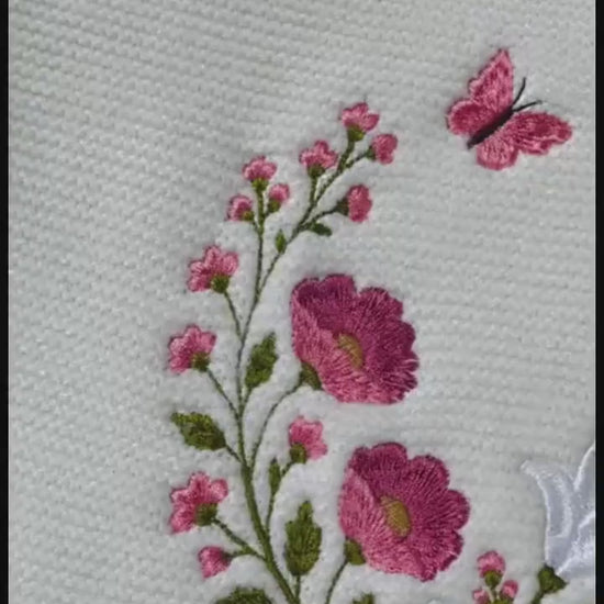 Wildflower Butterfly Embroidered Baby Blanket - Personalized Name Knit Blanket - Baby Shower Gift For Baby Girl