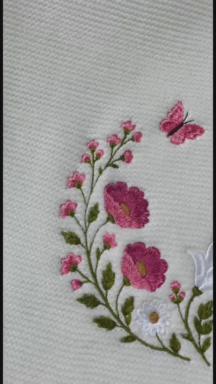 Wildflower Butterfly Embroidered Baby Blanket - Personalized Name Knit Blanket - Baby Shower Gift For Baby Girl