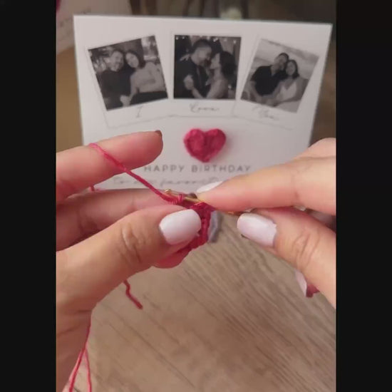 Crochet Heart Photo Birthday Card - Personalized 3-Photo Card - Gift For Husband Or Wife