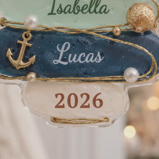 Sea Glass Christmas Tree 2026 - Personalized Family Names Acrylic Ornament - Coastal Christmas Gift