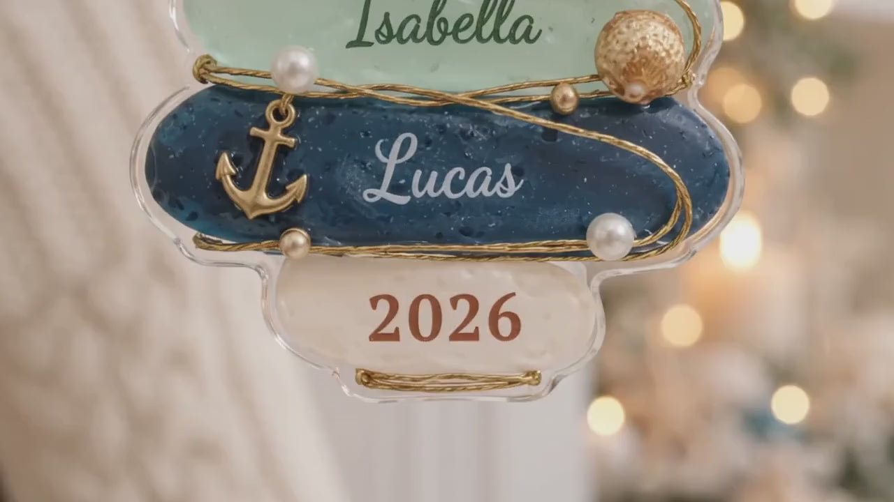 Sea Glass Christmas Tree 2026 - Personalized Family Names Acrylic Ornament - Coastal Christmas Gift