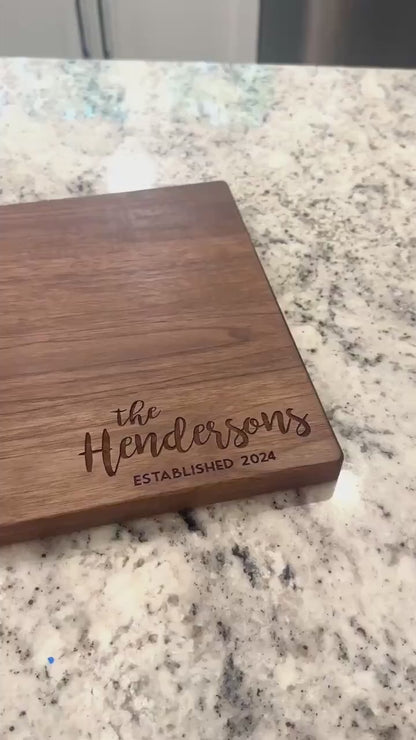 Couple Names & Date Engraved Cutting Board - Personalized Maple, Cherry & Walnut Hardwood Board - Wedding Gift For Couples