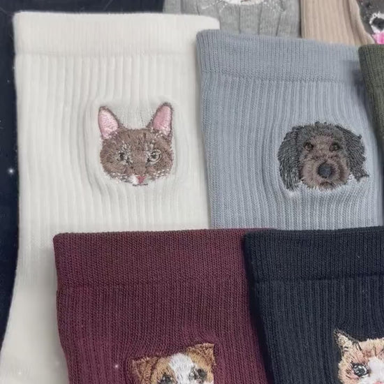 Embroidered Pet Portrait Socks - Personalized Dog & Cat Photo Socks - Gift For Pet Lovers