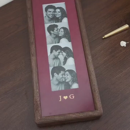 Photo Booth Strip Velvet Frame - Personalized Couple Initials Wood Picture Frame - Anniversary Gift