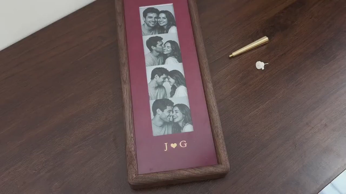 Photo Booth Strip Velvet Frame - Personalized Couple Initials Wood Picture Frame - Anniversary Gift