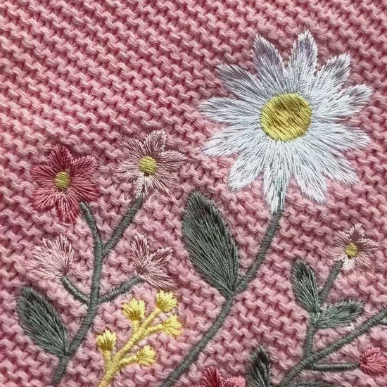 Floral Garden Embroidered Baby Blanket - Personalized Name Knit Blanket - Welcome Baby & Newborn Keepsake Gift